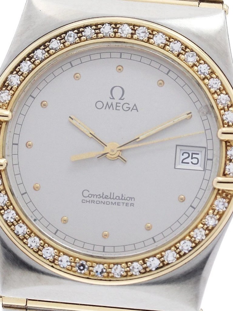 Omega Constellation Date Diamond Bezel Full Bar Silver Dial Quartz Mens951687